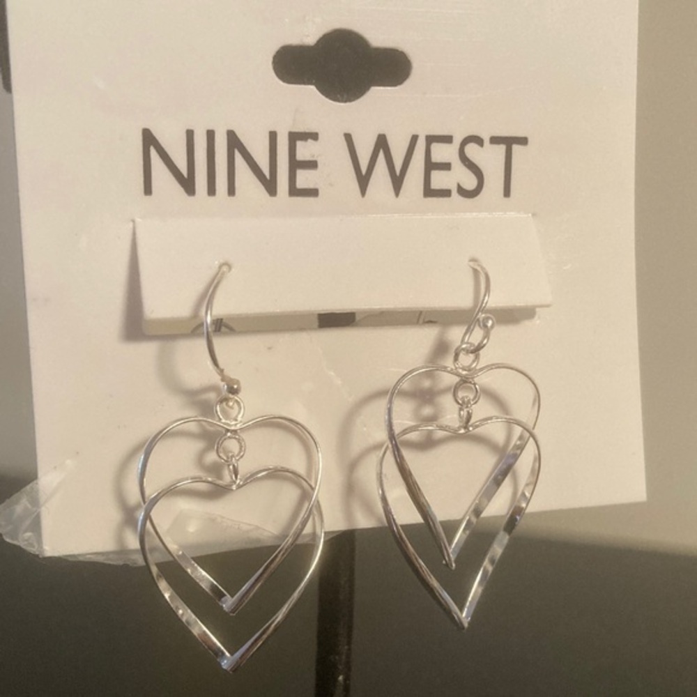 Nine West Silver Double Heart Earrings